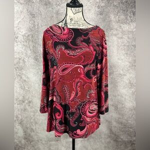 Croft & Barrow Red and Black Paisley Print Tunic Top Size M